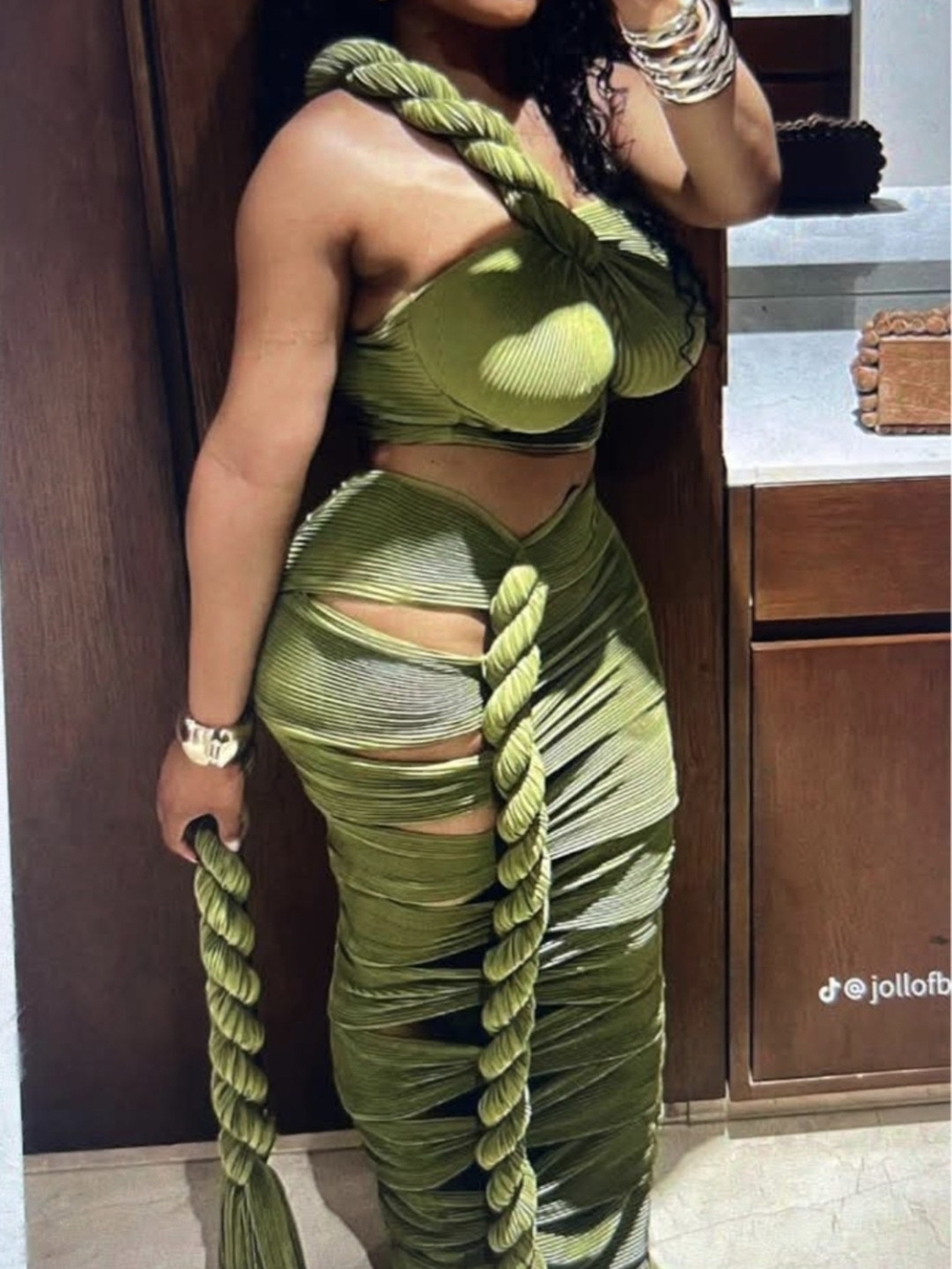 Sold Out Twist Rope Olive Green Maxi Skirt - Women